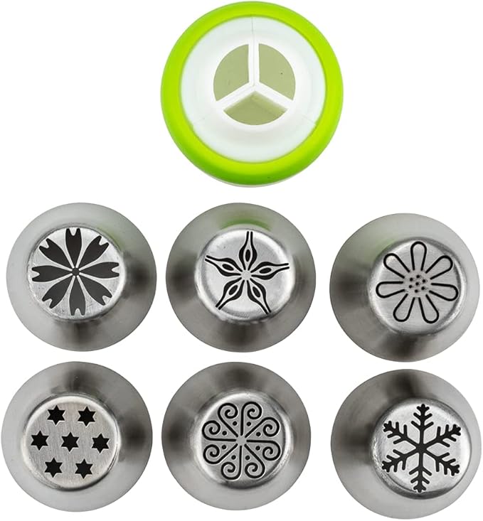 Restaurantware Pastry Tek Russian Piping Tips Set 17 Piece Durable Cake Decorating Kit - 6 Piping Tips 10 Piping Bags Stainless Steel Piping Bags And Tips Set 1 Tri-Color Coupler