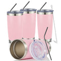COMOOO 20oz Tumbler Bulk Double Wall Vacuum Insulated Travel Mug, Stainless Steel Tumbler with Lid and Straw Durable Powder Coated Insulated Coffee Cup for Cold & Hot Drinks (pink, 4 pack