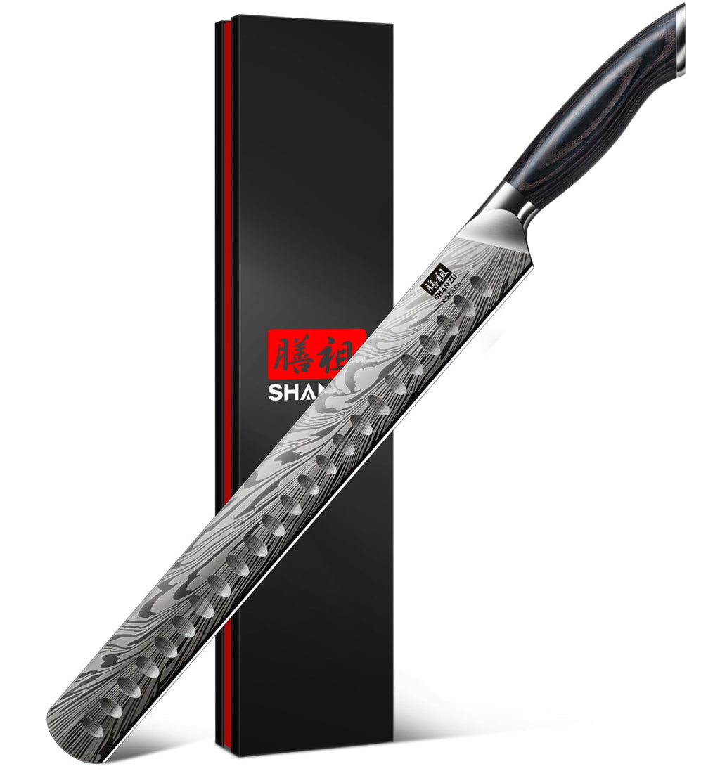 SHAN ZU Brisket Knife in Powder Steel, 12 Inch Carving Knife for Meat Cutting, Turkey and BBQ, Slicing Knives with Ergonomic Pakkawood Handle, Ultra Sharp Meat Knives