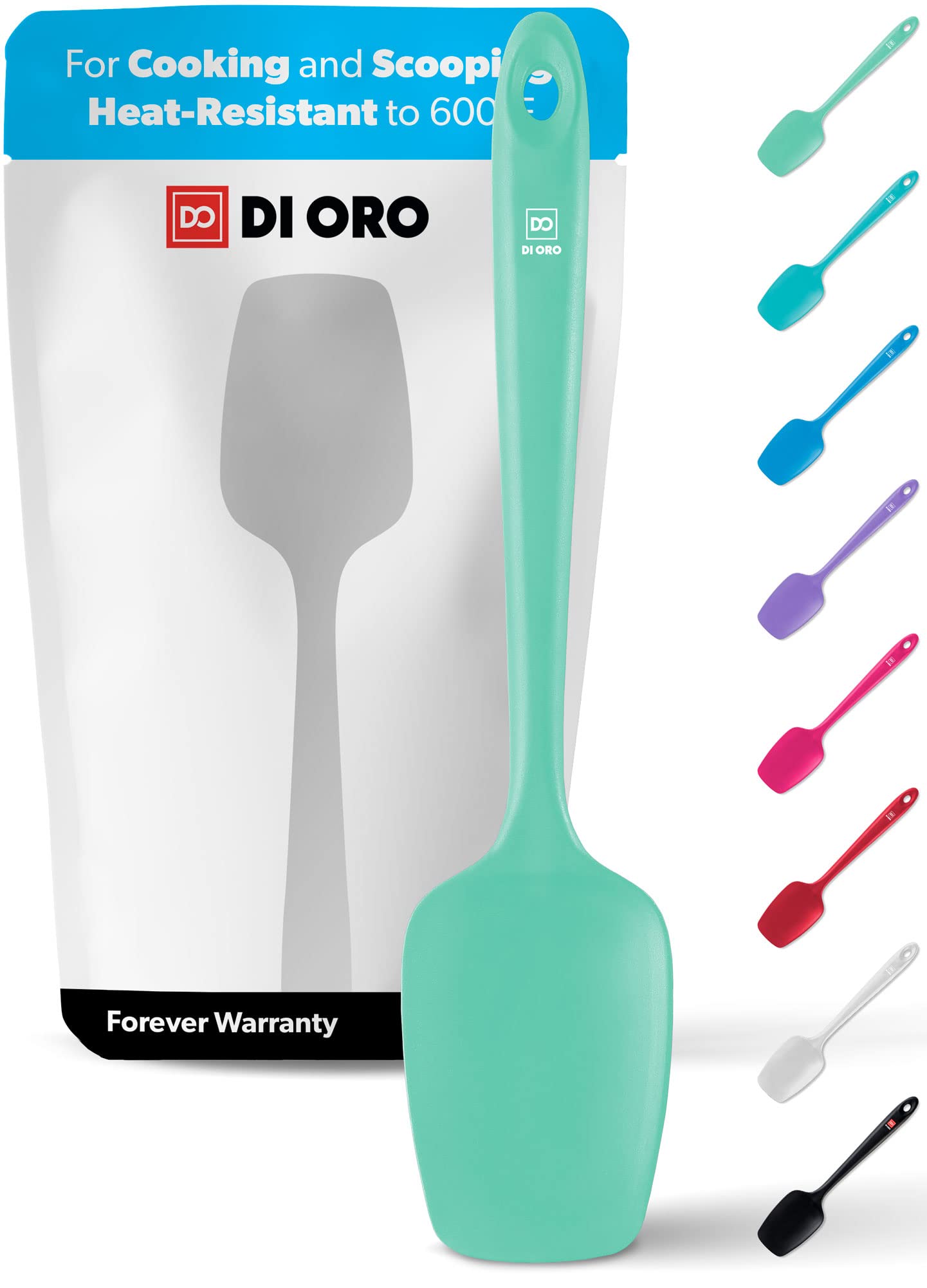 DI ORO Silicone Spoon Spatula - Forever Warranty - 600°F Heat-Resistant Large Silicone Spoonula Scraper - BPA Free Nonstick Cookware Safe Rubber Kitchen Utensil for Baking, Cooking, & Mixing (Mint)