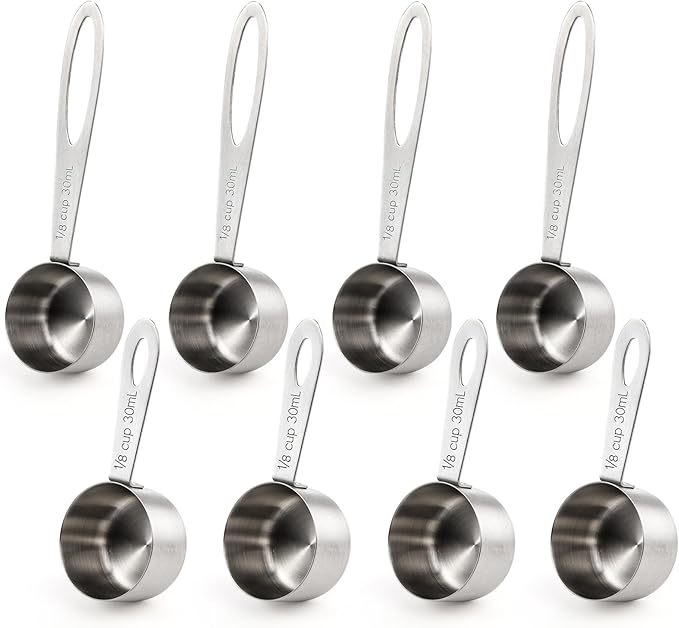 Hedume Set of 8 Coffee Scoop, Stainless Steel Coffee Measuring Scoops 1/8 Cup, Including 4 Pack Short Handled and 4 Pack Long Handle Coffee Scoops for Coffee, Tea, Sugar and Milk, 30 ml