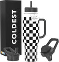 Coldest 40 oz Tumbler with Handle and Straw, 100% Leak Proof Insulated Tumbler with Lid and Straw (3 Lids), Stainless Steel Tumblers for Women & Men, Cup Holder Friendly, 46 oz (Black Checkers)