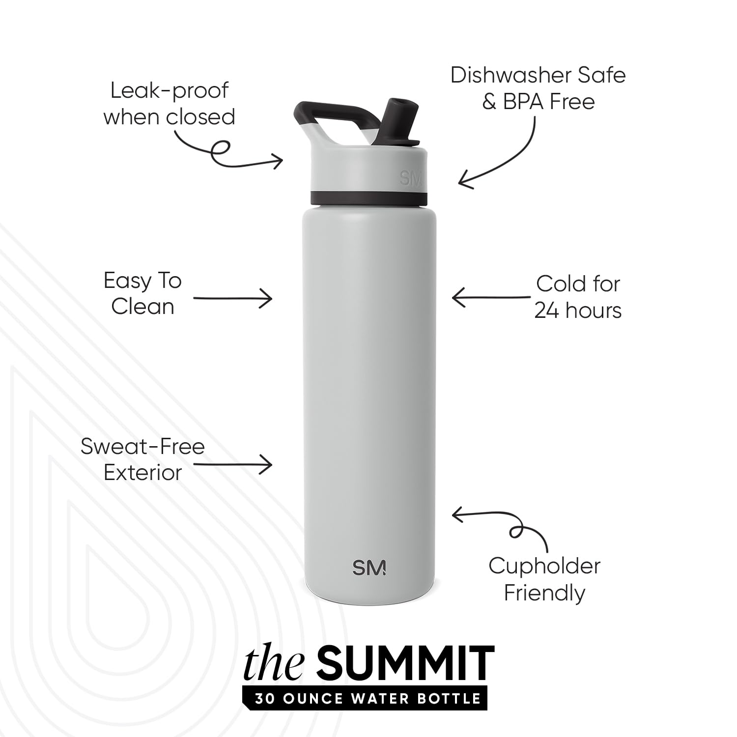 Simple Modern Insulated Water Bottle with Straw | 30oz | Gray