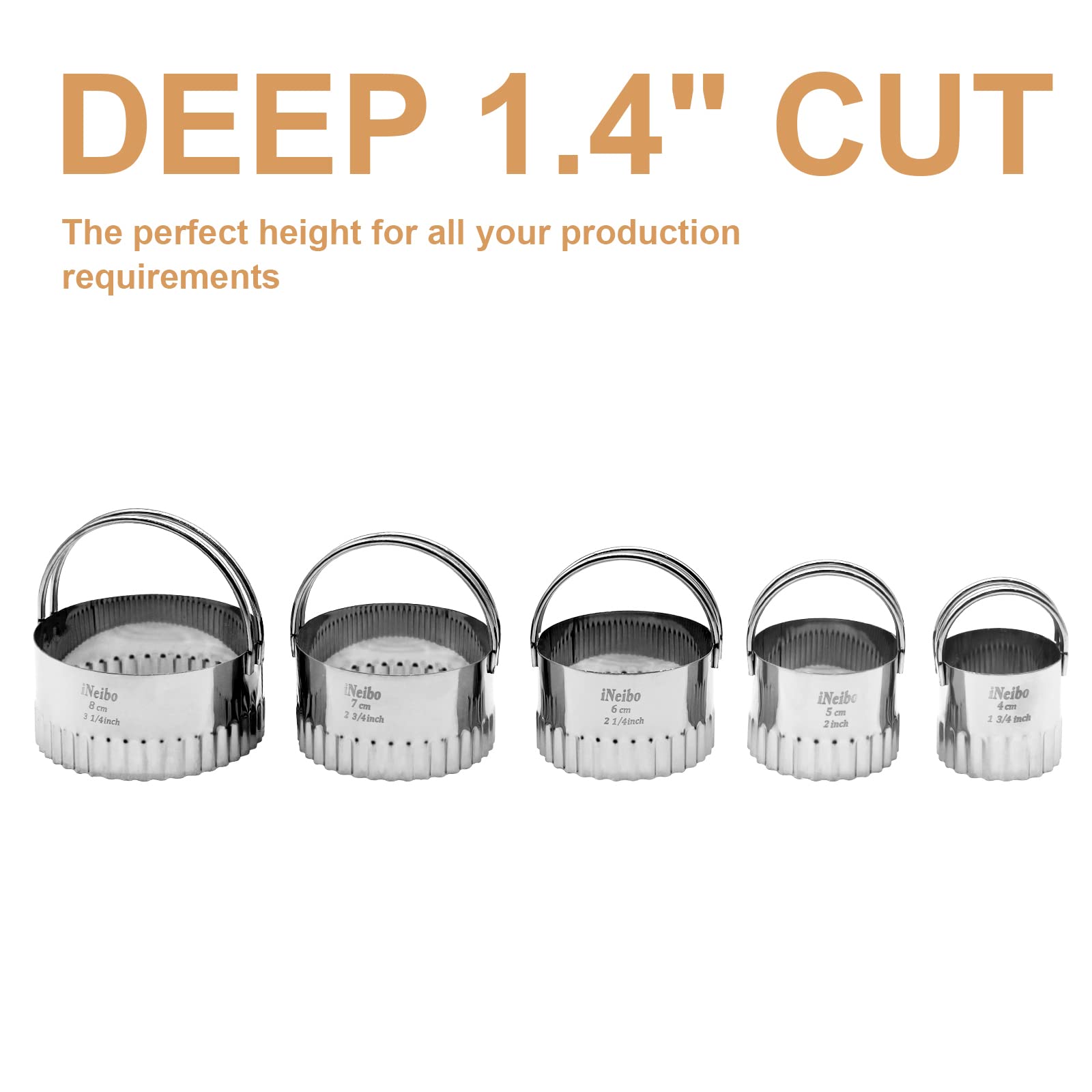 iNeibo Fluted Edge Biscuit Cutter Set - Round Circle Scone, Pastry, and Dough Cutters for Baking, Dumpling Skin, and Fondant
