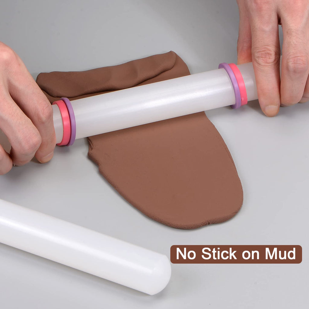 HARFINGTON 2pcs Fondant Rolling Pin 9 Inch x 0.98 Inch Adjustable Guide Rings Non-Stick PP Plastic Fondant Roller Dough Roller Kitchen Decorating Tools for Cookie Pastry Pizza Clay