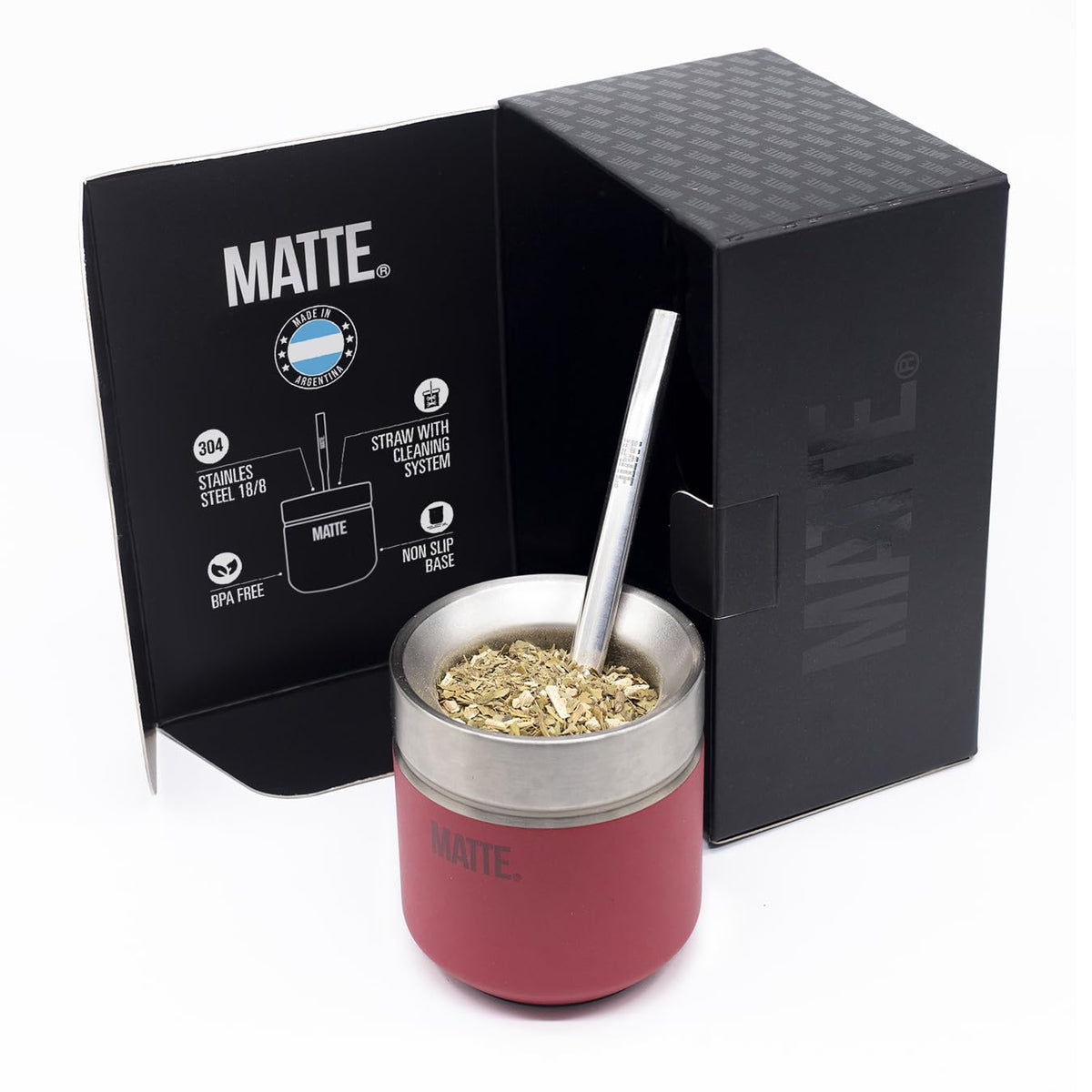 Matte 6.5 oz Yerba Mate Gourd and Bombilla Set - Includes DS Pro Box - BPA Free Yerba Mate Set Kit with Mate Straw, Elegant Design, Non-Slip Base (White)