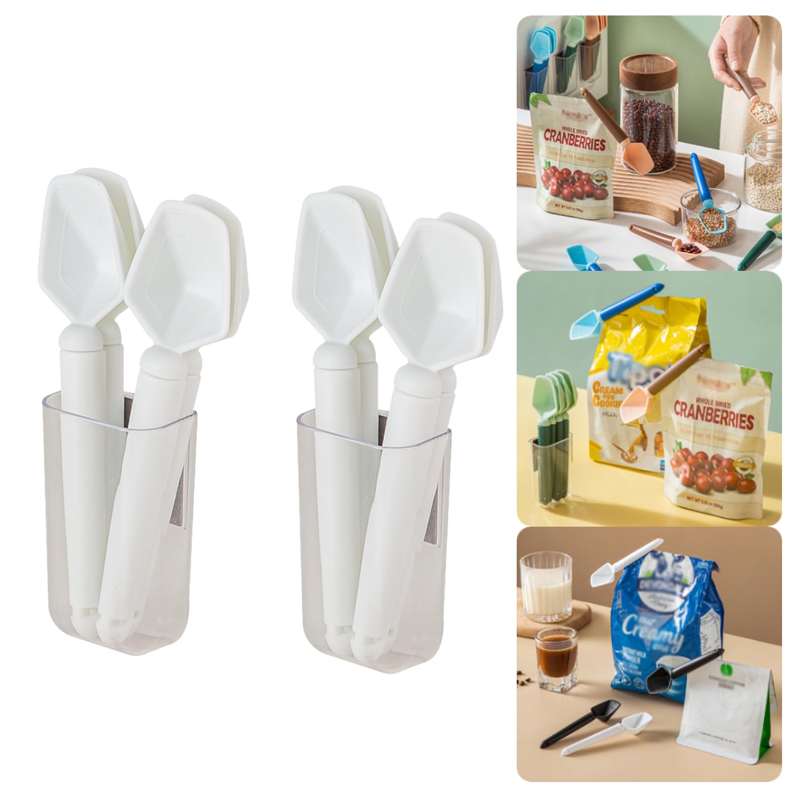 Snack clip Multi-functional sealing clip Magnetism wall container mount Suitable for brewing coffee You can eat popcorn with a spoon Temporary sealing for bagged snacks (White)