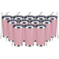 MEWAY 20oz Tumbler 12 Pack Double Wall Vacuum Insulated Travel Mug Bulk, Stainless Steel Tumblers with Lid and Straw, Durable Powder Coated Coffee Cups for Cold & Hot Drinks (Pink, 12)