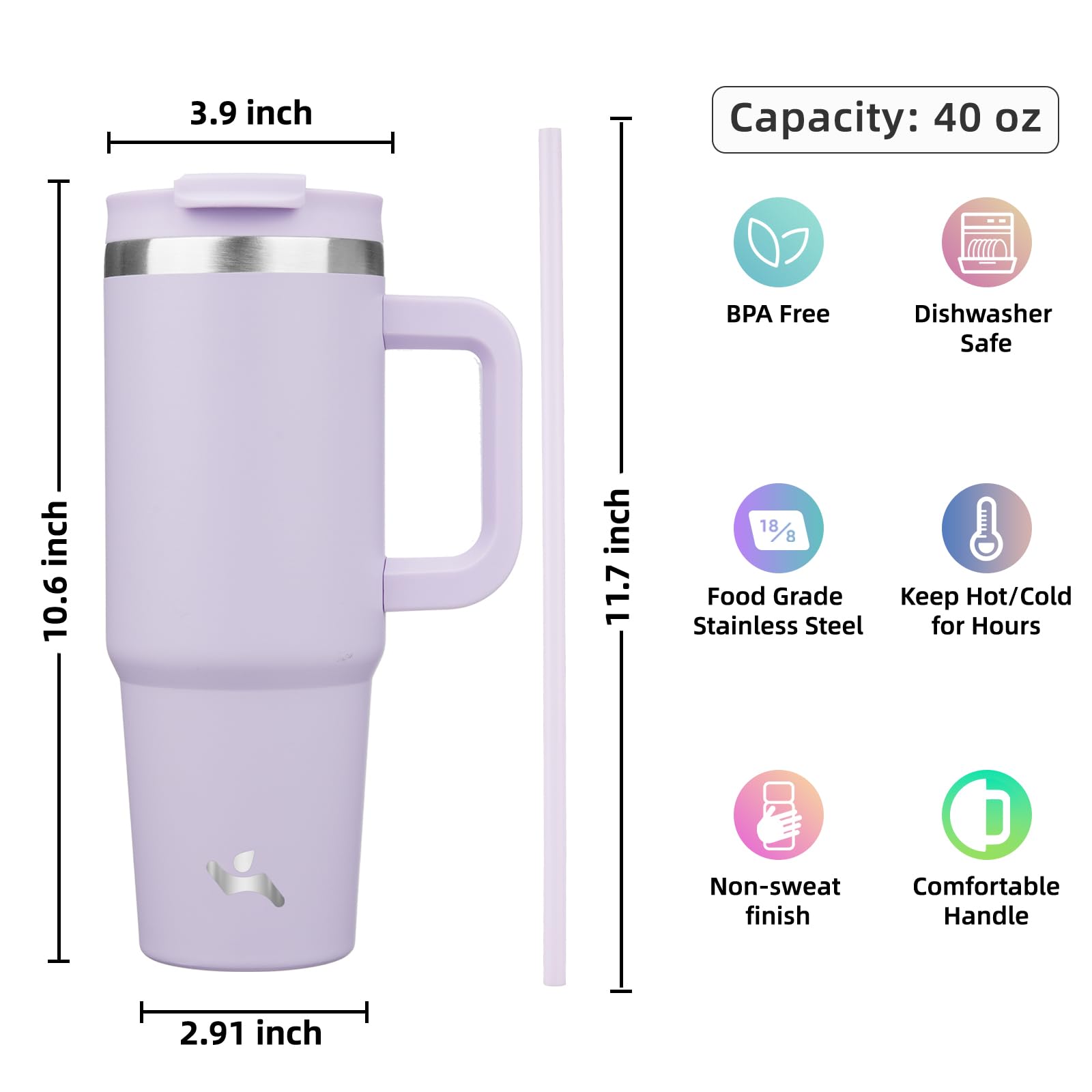 Konokyo 40 oz Insulated Tumbler Water Bottle with Handle, Straw Lid