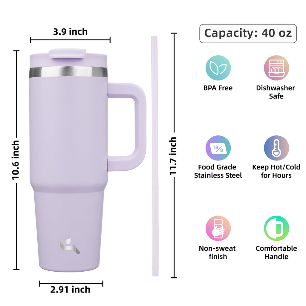 Konokyo 40 oz Insulated Tumbler Water Bottle with Handle, Straw Lid