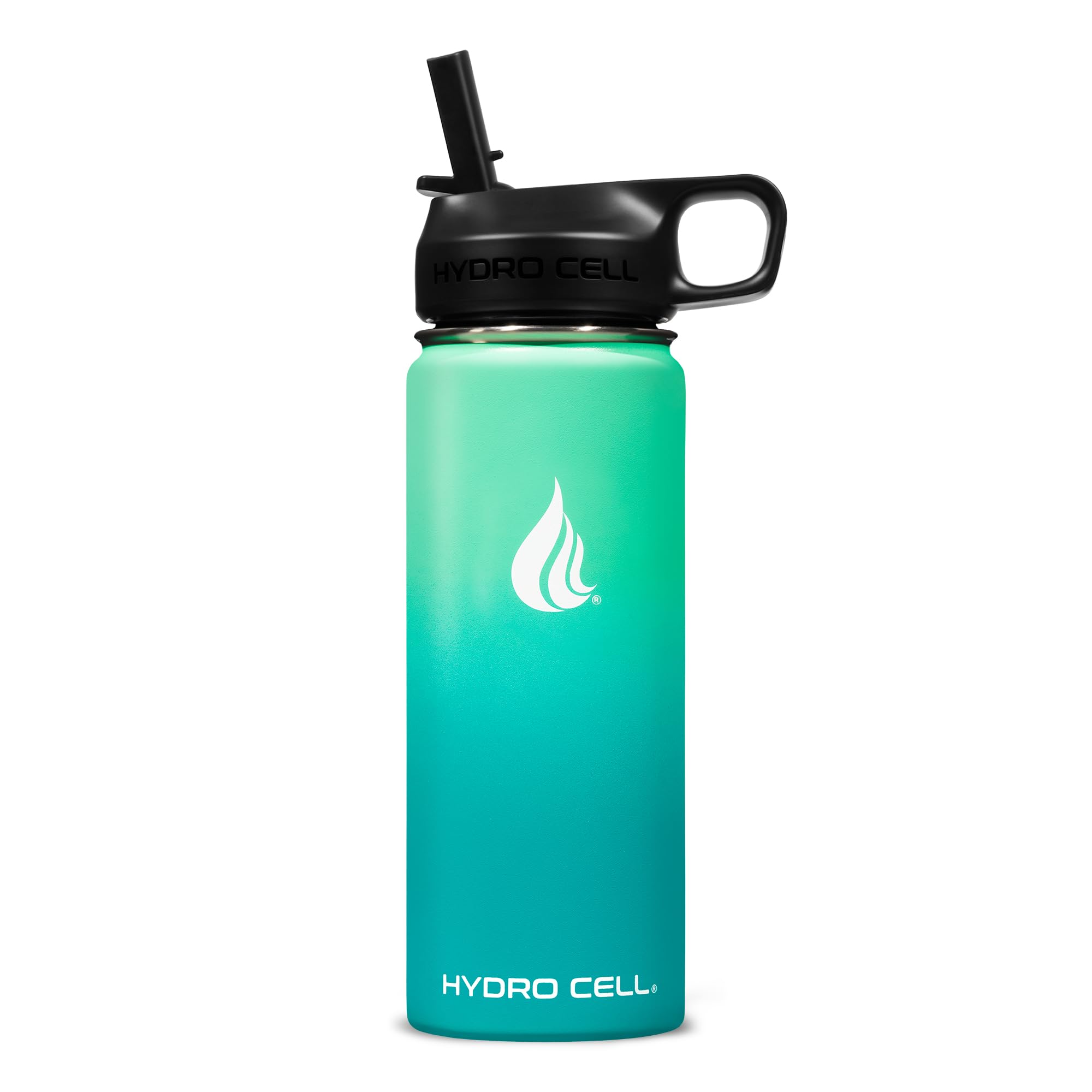 HYDRO CELL Stainless Steel Insulated Water Bottle with Straw - For Cold & Hot Drinks - Metal Vacuum Flask with Screw Cap and Modern Leakproof Sport Thermos for Adults (Mint/Green 18oz)