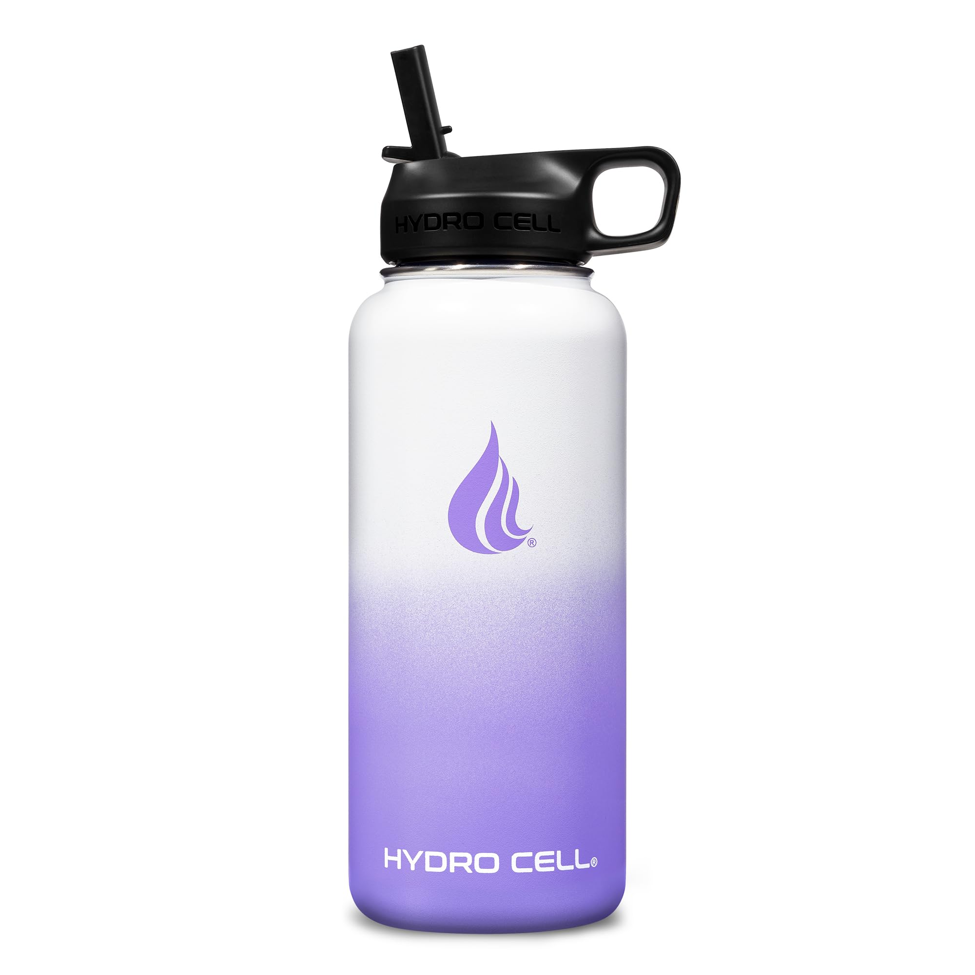 HYDRO CELL Stainless Steel Insulated Water Bottle with Straw - For Cold & Hot Drinks - Metal Vacuum Flask with Screw Cap and Modern Leakproof Sport Thermos for Adults (Lavender/White 32oz)