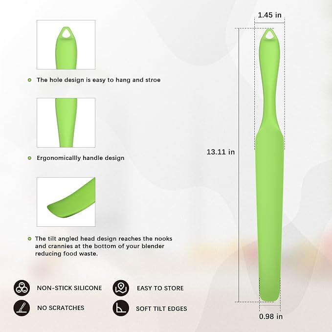 Demao Silicone Blender Spatula & Scraper for Vitamix - Under-Blade & Jar Accessory with Long Handle, Nonstick Surface and Hanging Holes (Green)