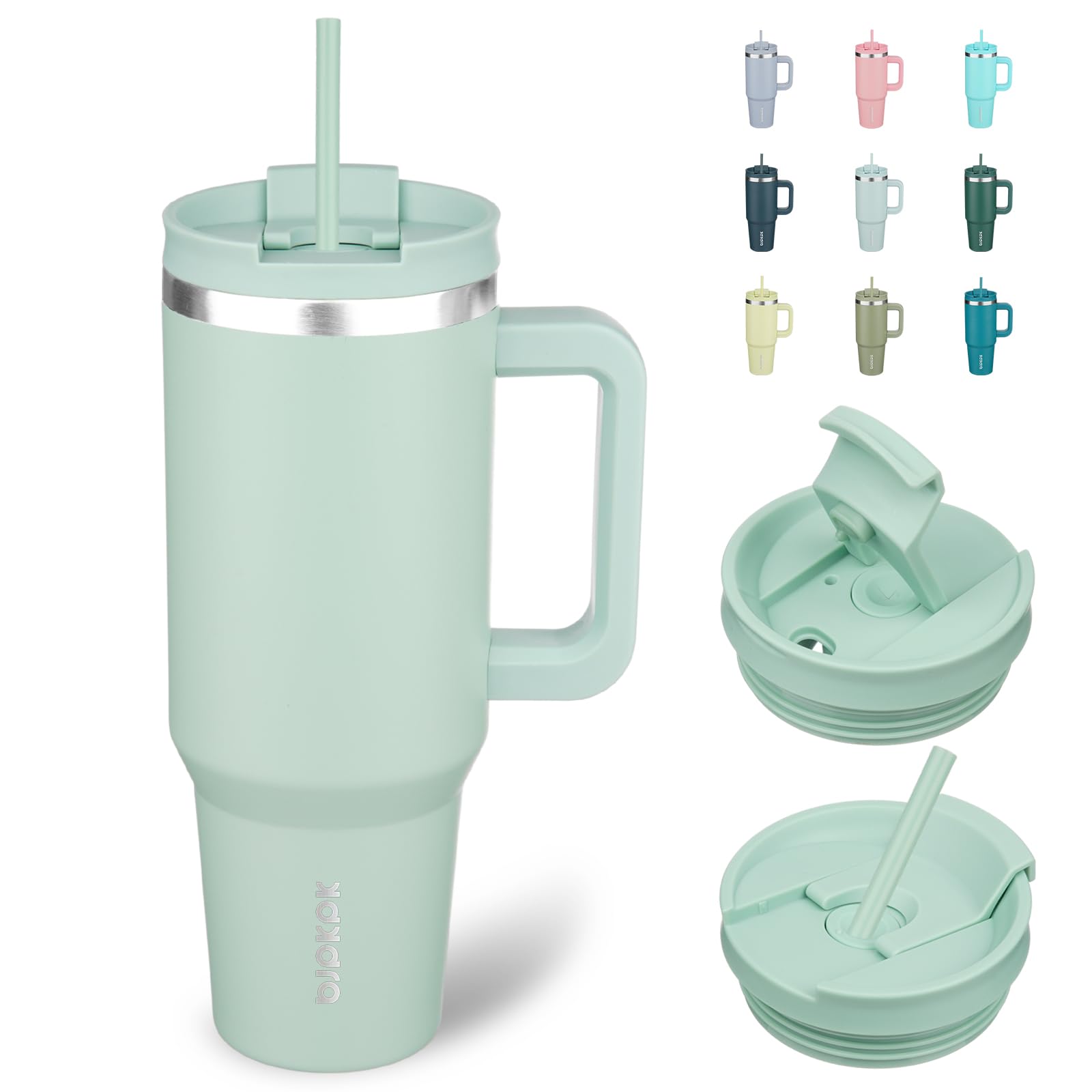 BJPKPK 40 oz Insulated Tumbler with Handle & Straw, Stainless Steel