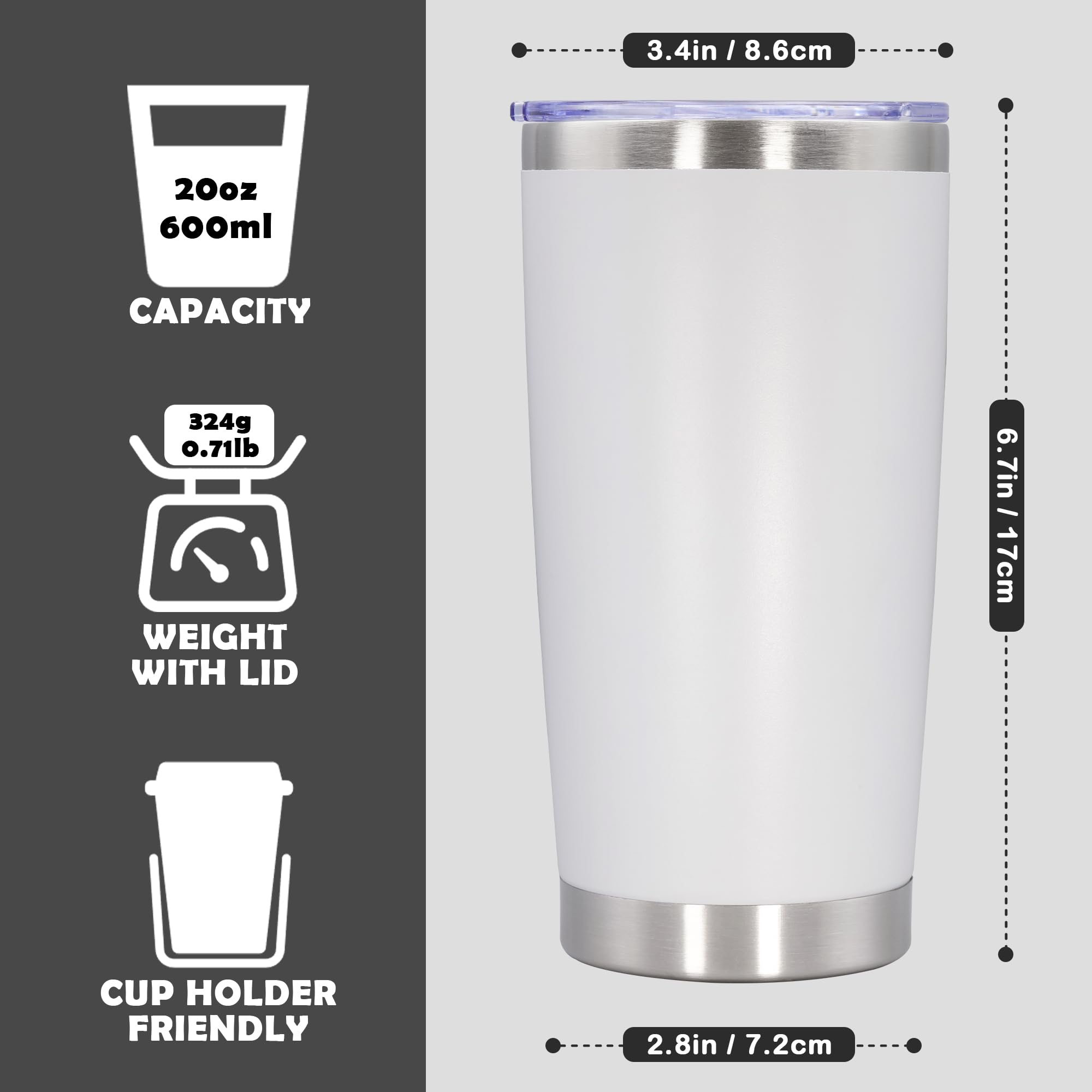 20oz Tumbler Stainless Steel Tumbler Coffee Tumbler with Lid White, 4P