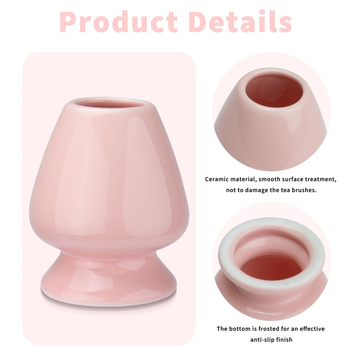 Eagsonway Traditional Japanese Matcha Tea Whisk Holder, 70mm Chasen Stand, Pink Ceramic, 2.7"L x 2.5"W
