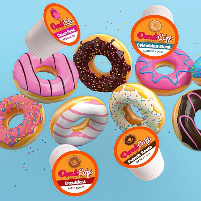 Donut Café K-Cup Coffee Pods, Light Medium and Dark Roast, Variety 80 Count