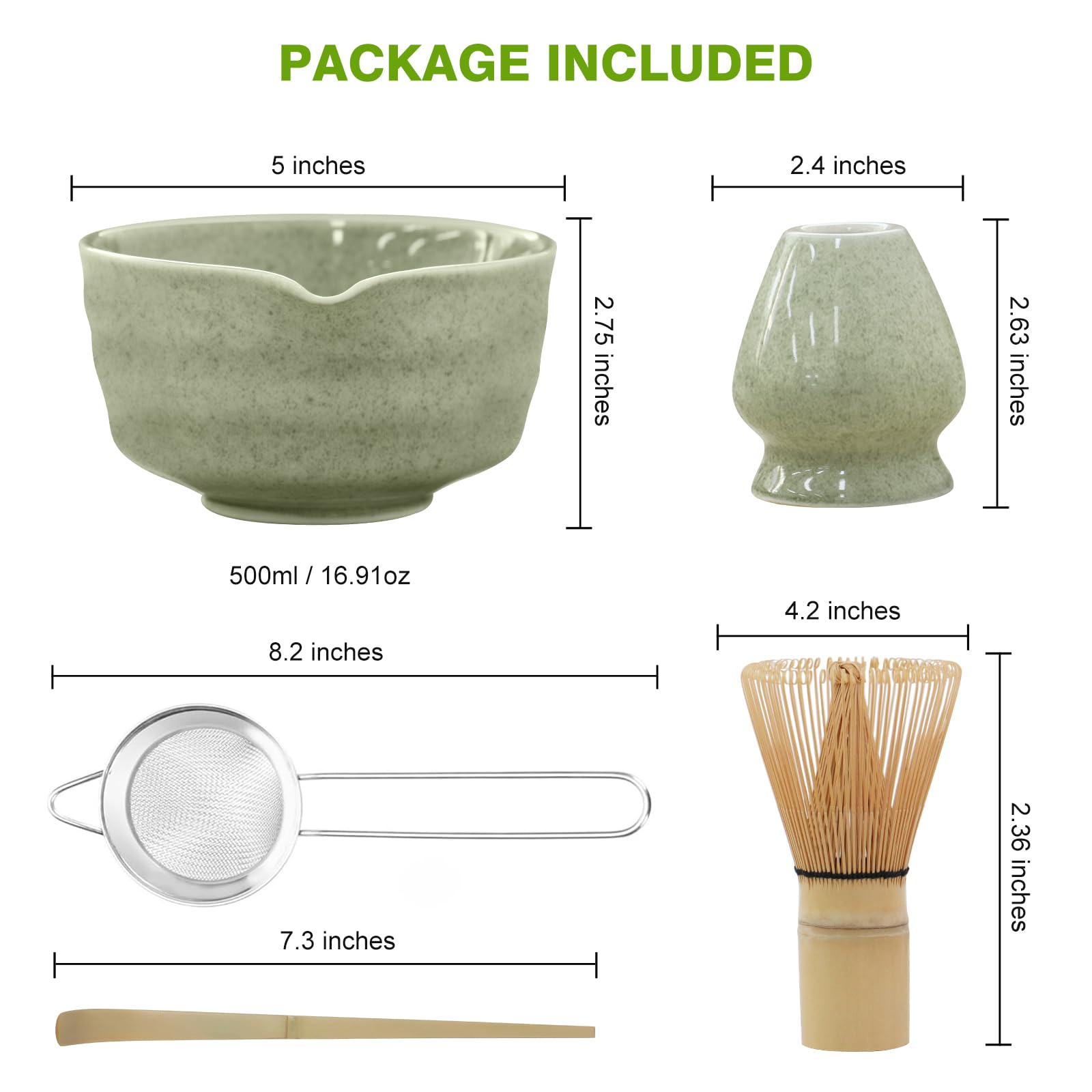 Matcha Whisk Set - Premium Complete Ceremonial Grade Matcha Set with Bamboo Whisk, Matcha Bowl with Spout, Scoop, Sifter & Holder - Authentic Japanese Tea Kit for Traditional Tea Preparation