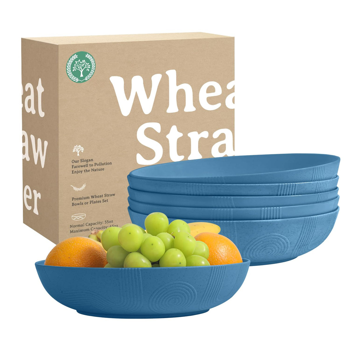 Homienly 65 oz Large Salad Bowls Wheat Straw Big Bowls 10 inch Serving Bowls Wheat Straw Plates Bowl Set of 6 Wide and Shallow Bowl for Kitchen Dishwasher Safe-Beige