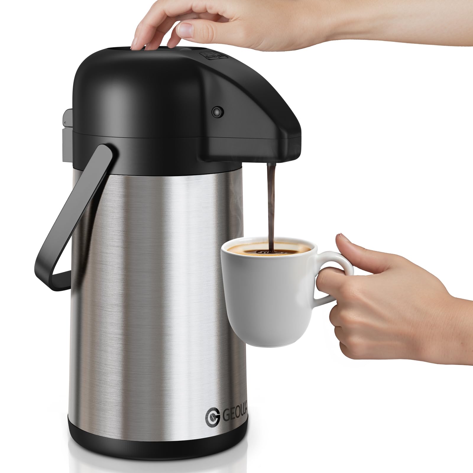 Airpot Coffee Carafe for Keeping Hot - 64 OZ / 1.9L Large Coffee Dispenser with Pump - Insulated Stainless Steel Thermos Urn for Hot Drinks Water Tea Chocolate - Thermal Beverage Dispenser for Parties