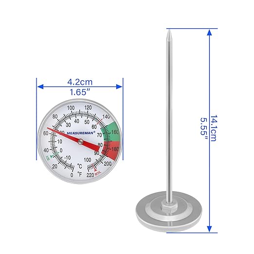 MEASUREMAN Milk Thermometer, Food/Meat Instant Read Thermometer, Pocket Size, Dishwasher Safe, Red, for Meat/Food Cooking and Grilling/Oven, Milk Foam, Coffee Drinks