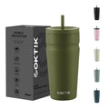 COKTIK 20oz Insulated Tumbler with Lid and Straw Iced Coffee Cup Reusable Stainless Steel Travel Mug Water Bottle Cupholder Friendly for Women Men Her Him (Olive)