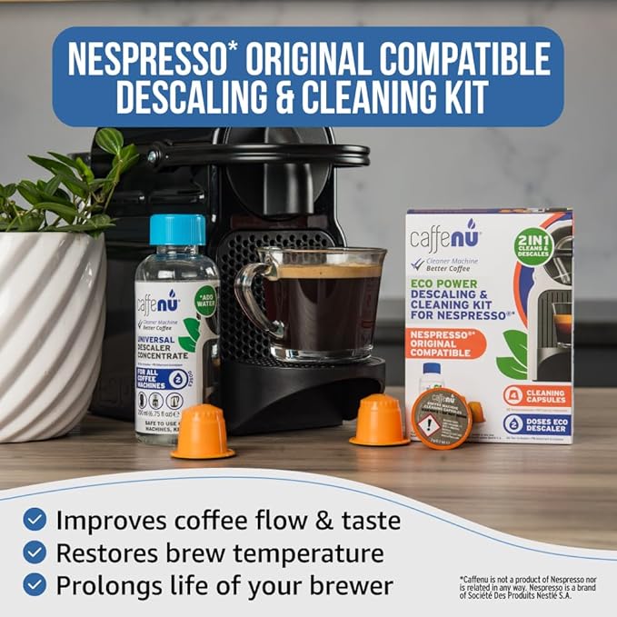 Caffenu Nespresso Original Compatible Descaler and 4-Use Cleaner Pod Kit