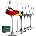 Thin Long Skinny Stem Red Wine Glasses Set of 6, Modern Flat Bottom Crystal