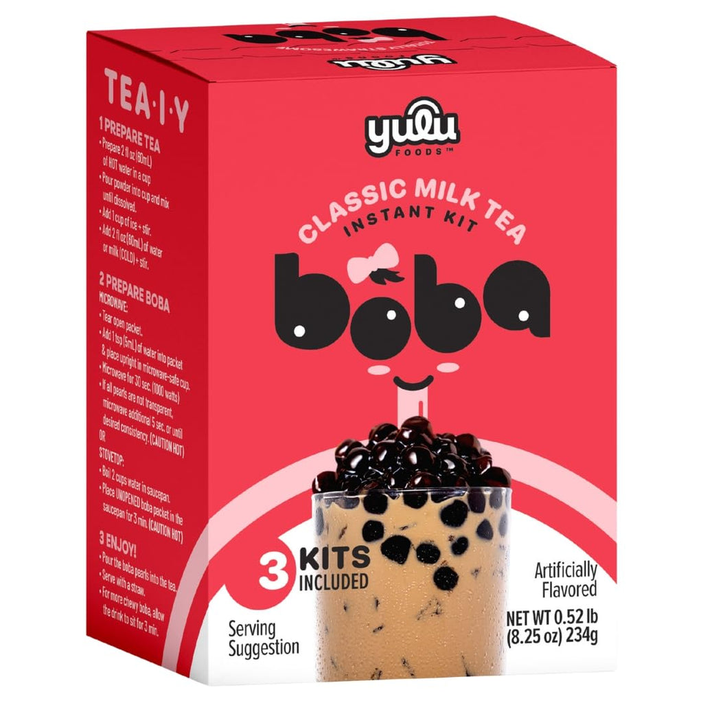 YULU FOODS Instant Bubble Pearl Classic Milk Tea Kit with Authentic Brown Sugar Tapioca Pearls, Ready in Under One Minute, Paper Straws Included – 3 Servings