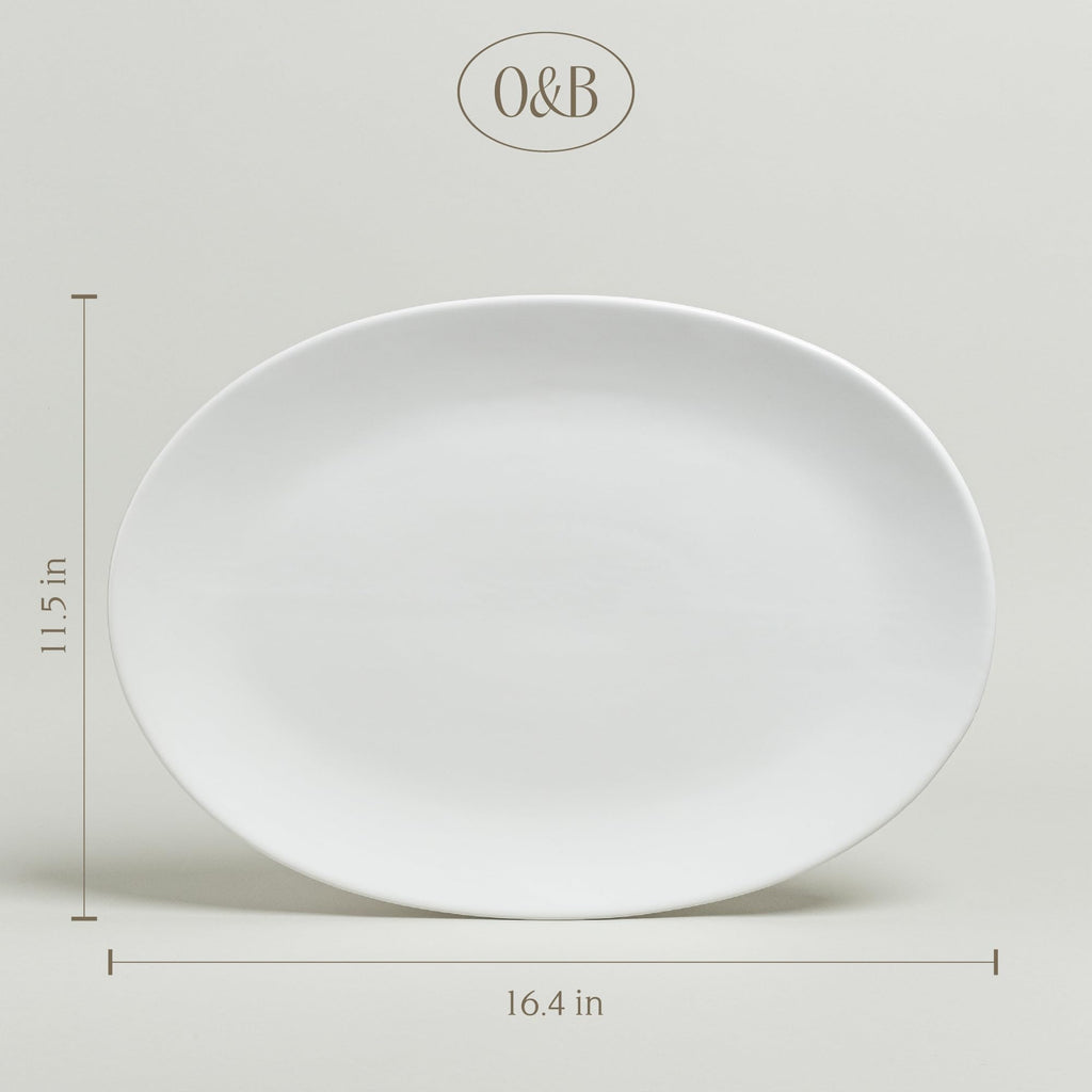 over&back Coupe Stoneware Serving Platter - Elegant 1-Piece Oval Serving Platter to Complete Your Kitchen Set - 16.4" x 11.5" - Semi-Matte White