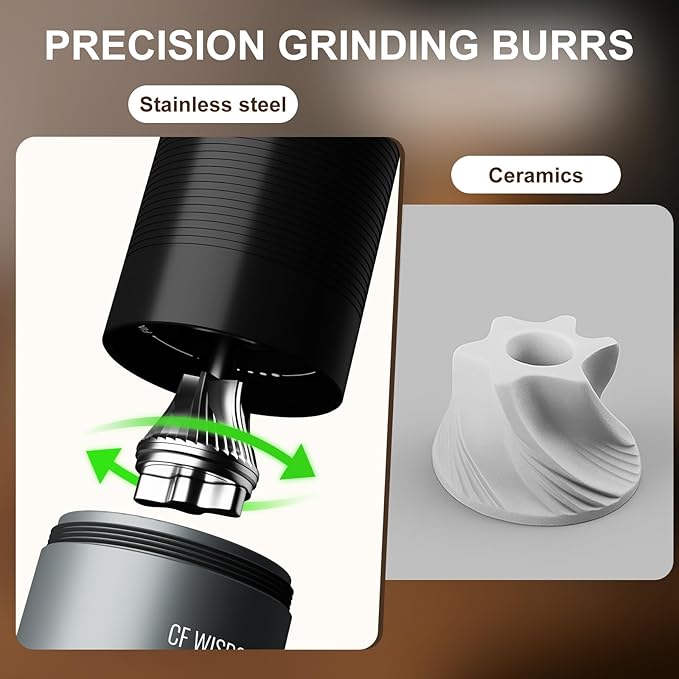 CF WISDOM Portable Conical Burr Coffee Grinder, Dual-Mode Electric & Manual