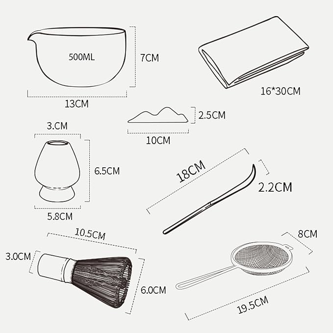 Japanese Matcha Ceremony Accessory, Matcha Whisk, Traditional Scoop (Chashaku), Tea Spoon, Whisk Holder, 1 tea bowl, 1 tea siev, The Perfect Set to Prepare a Traditional Cup of Matcha. (waitu001)