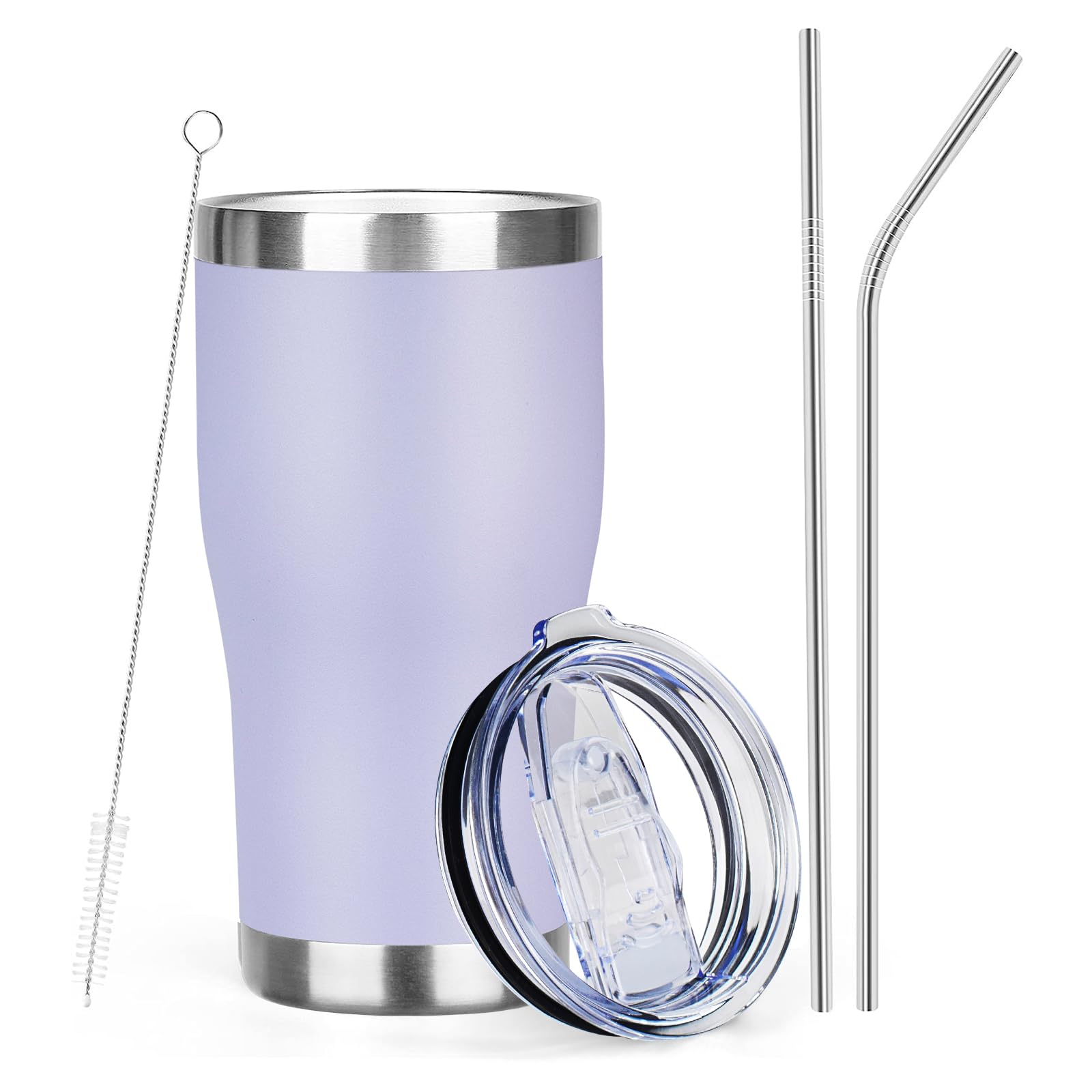 20oz Insulated Tumbler with Lid Straw Travel Coffee Mug Cup (Light/Purple)