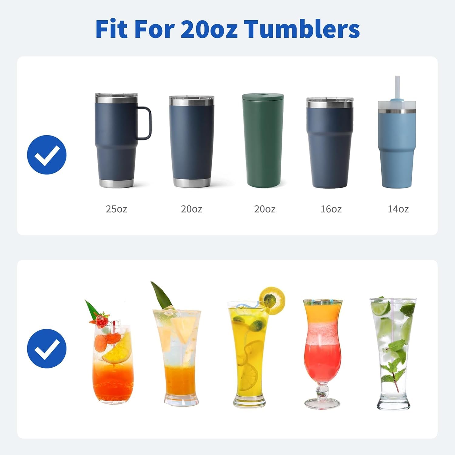 Diumepo 8.5" Metal Straws Reusable for 20 oz Tumbler, 5 Pcs Stainless Steel Drinking Straws for Yeti/RTIC/CIVAGO 20 oz Tumblers, 1 Portable Bag