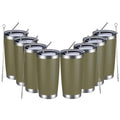 MEWAY 20oz Tumbler 8 Pack Double Wall Vacuum Insulated Travel Mug Bulk, Stainless Steel Tumblers with Lid and Straw, Durable Powder Coated Coffee Cups for Cold & Hot Drinks (Army Green, 8)