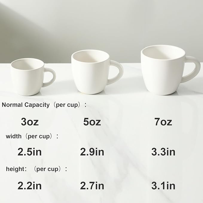 Hasense 7 Ounce Cappuccino Cups Set of 4 Perfect for Latte, Americano, Cafe Mocha and Tea, Ceramic Coffee Cups Ideal for Party Cafe Home and Kitchen, Microwave and Dishwasher safe, White