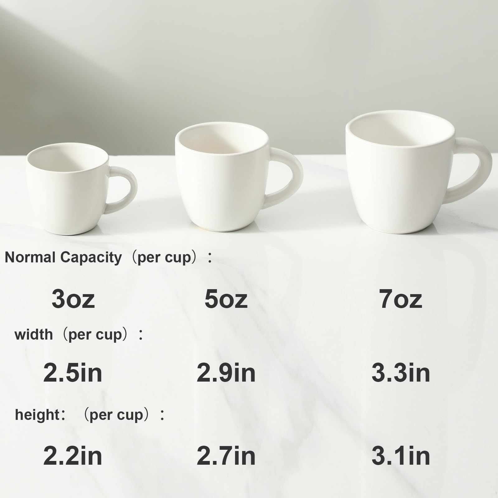 HASENSE Ceramic Espresso Cups Set, 4 Pack White Coffee Cups, Mini Latte Cappuccino Cups with Handle, Stackable Thick Porcelain Demitasse Cups, Suit for Espresso Machine and Coffee Maker, White