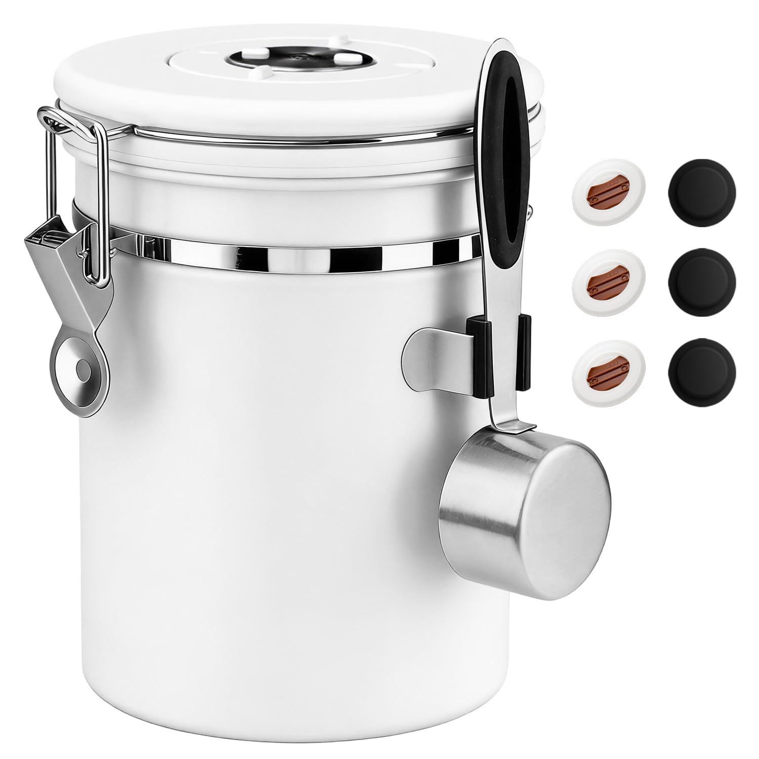 ShanSon Coffee Canister Airtight, Stainless Steel Bean Storage Container with Date Tracker & Scoop, Grounds Sugar Flour Tea Cereal Fits Kitchen Pantry, Ideal Gift for Coffee Lovers,22oz, White