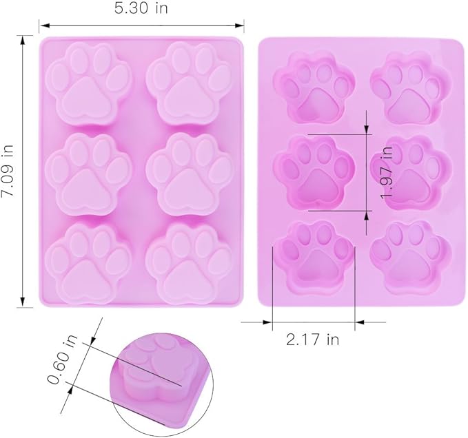 homEdge Jumbo Puppy Dog Paw (6 Cavity) and Bone Molds, Non-Stick Food Grade Silicone Dog Treats Molds, Silicone Mold for Chocolate, Candy, Jelly, Ice Cube, Dog Treats (Set of 4PCS)