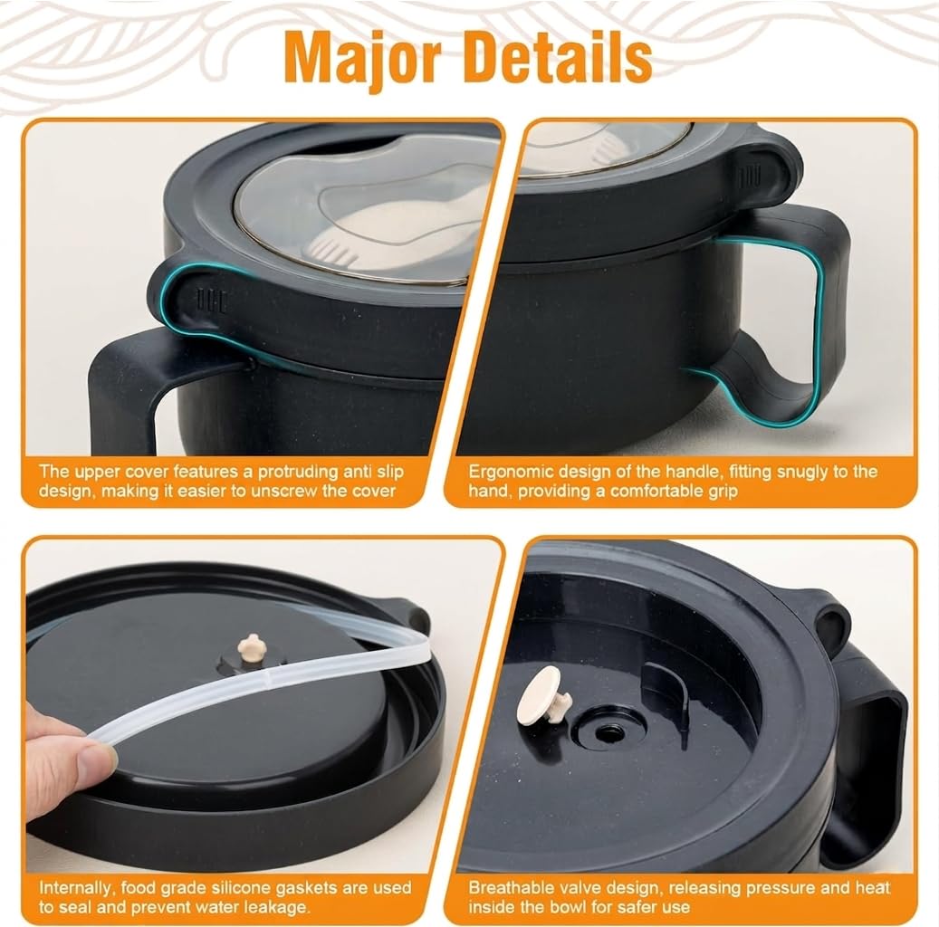 Microwave Bowl with Lids,Ramen Bowl,28oz Microwave Soup Mugs with Handles,for Soup and Instant Noodles,Oatmeal, Gumbo, Salad, College Dorm Room Essentials for Girls for Boys Apartment Essentials