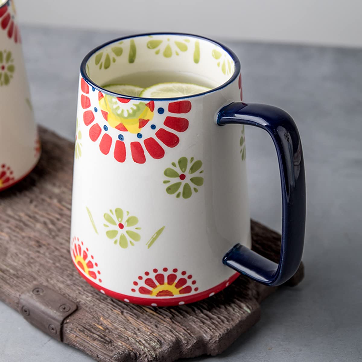 XINRRY 24 oz Extra Large Ceramic Coffee Mug Vintage Floral Cup with Handle