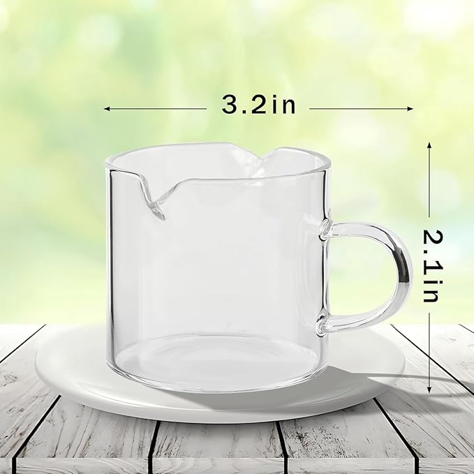 2PCS Espresso Shot Glasses Cup,75ML/2.5OZ Double Spouts Glass Coffe Cup with Handle (Clear)