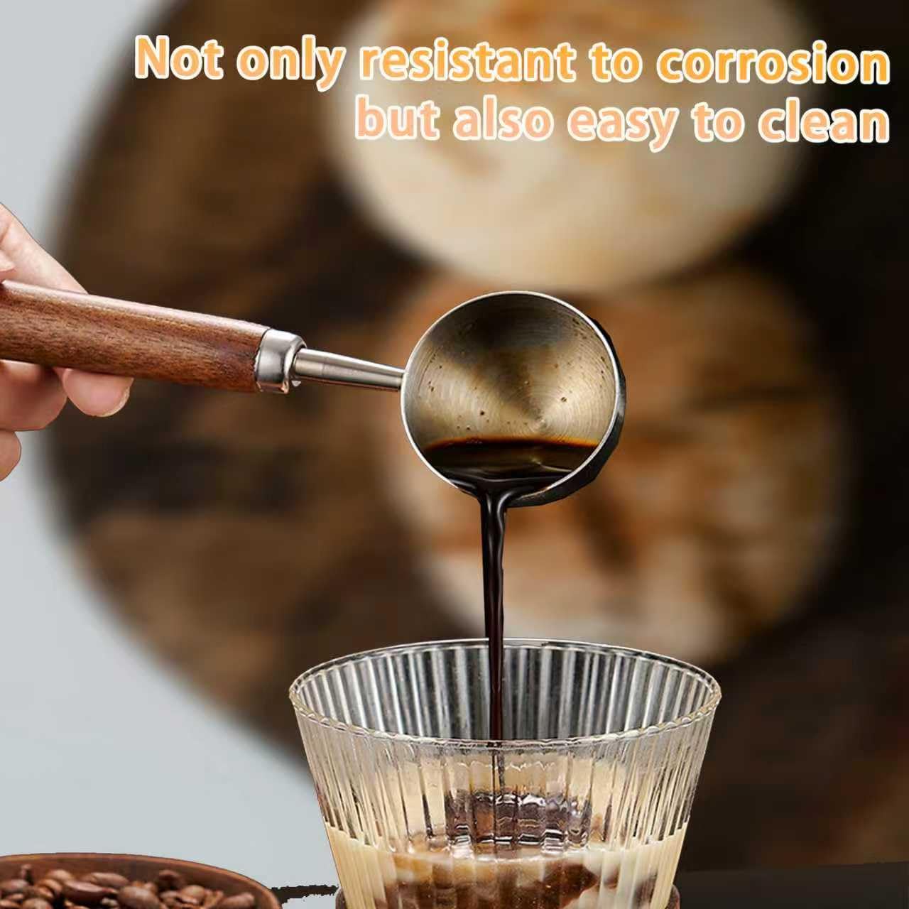 2PCS Vintage Coffee Measuring Spoon， 30ml/10g Capacity coffee scoop for ground coffee、Coffee Beans And Tea，304 Stainless Steel coffee spoons with long Wooden Handle（Silver)