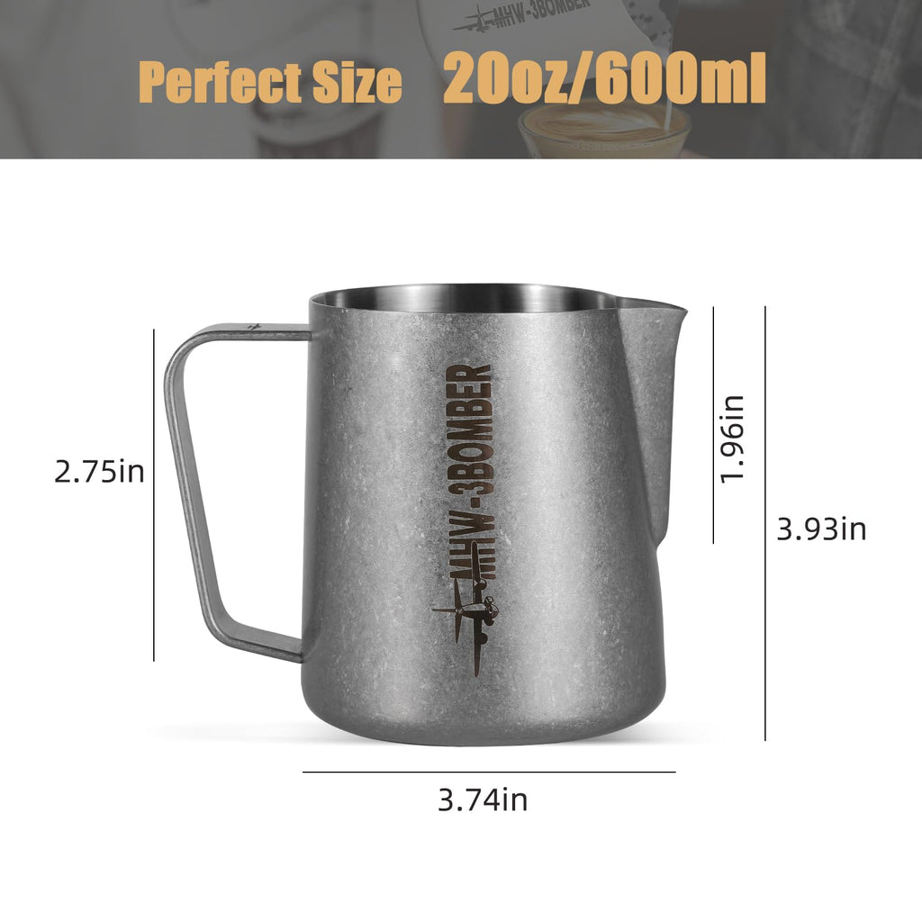 MHW-3BOMBER Milk Frothing Pitcher, 16oz/450ml Milk Frother Cup for Barista, SUS304 Stainless Steel Espresso Steaming Pitchers for Milk/Coffee/Latte Art, P3027SS-OS
