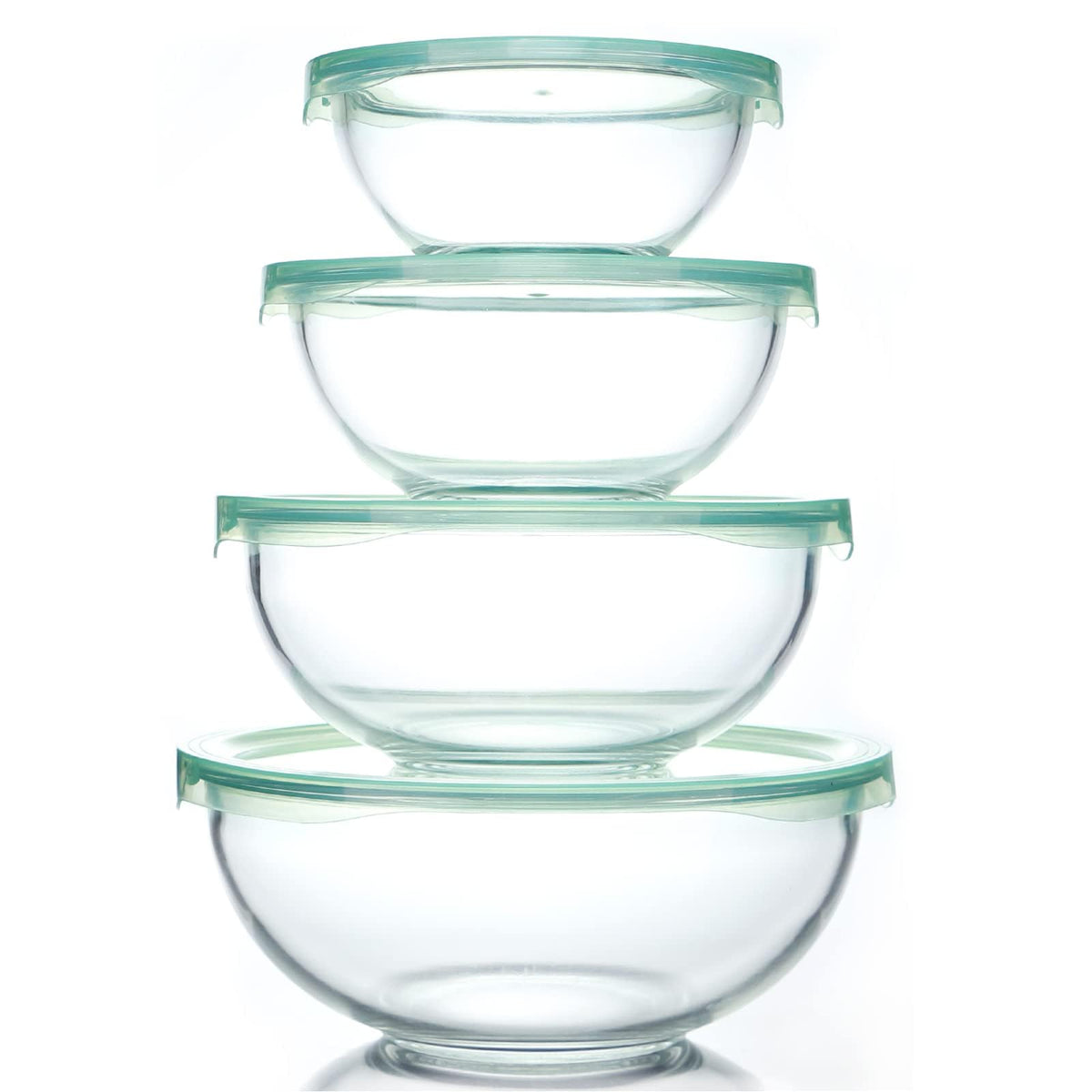 WhiteRhino Glass Mixing Bowl with Lids Set of 4,(1qt,1.5qt,2.5qt,3.7qt) Large Salad Bowl,Space-Saving Stacking Bowl for Kitchen Food Storage,Glass bowl for Cooking,Baking