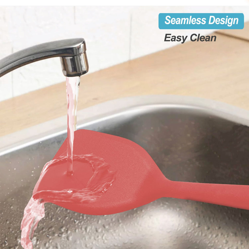Silicone Spatula Turner Set, High Heat Resistant Spatulas with Seamless One Piece Design, Nonstick Rubber Flippers Utensils for Baking & Cooking,BPA-Free, Red, 11 IN