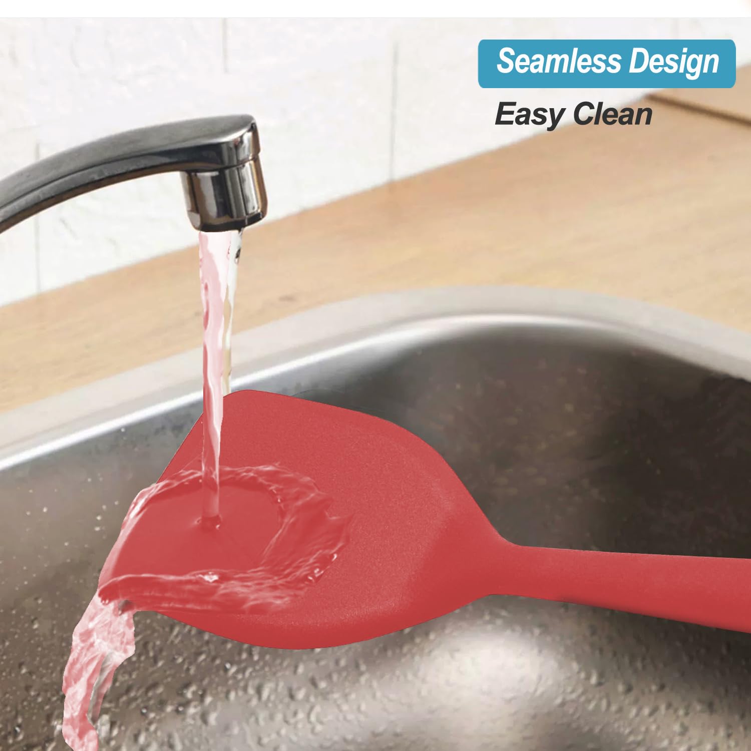 Silicone Spatula Turner Set, High Heat Resistant Spatulas with Seamless One Piece Design, Nonstick Rubber Flippers Utensils for Baking & Cooking,BPA-Free, Red, 11 IN