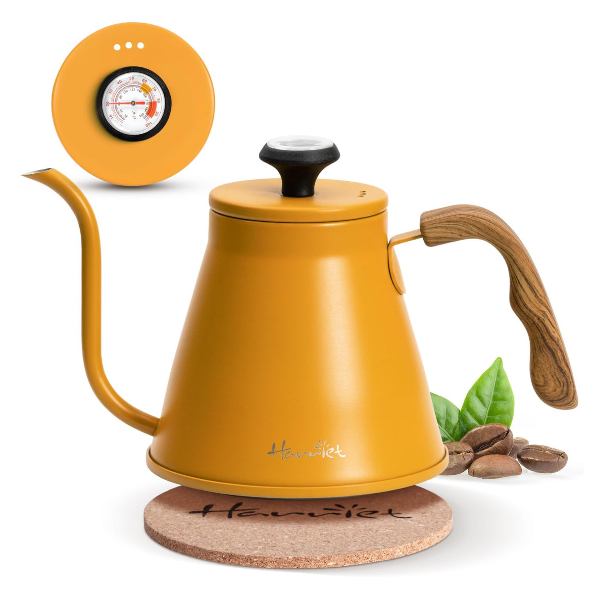 Tea Kettle For Stovetop,Pour Over Gooseneck Kettle,Thermometer,Green,30 oz