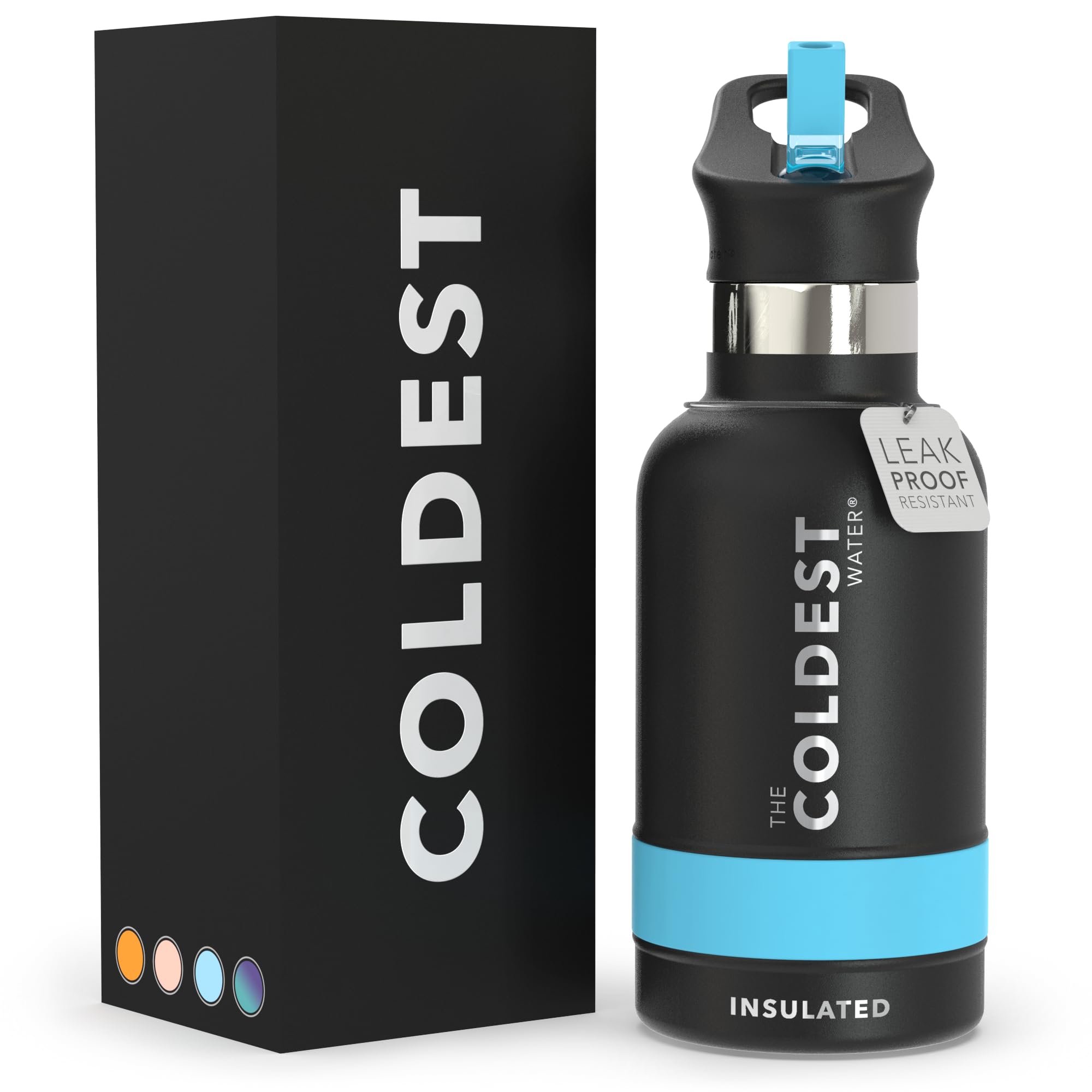 Coldest Insulated Water Bottle with Straw Lid - Stainless Steel Metal Insulated Bottle for Men & Women (Matte Black, 12 oz)