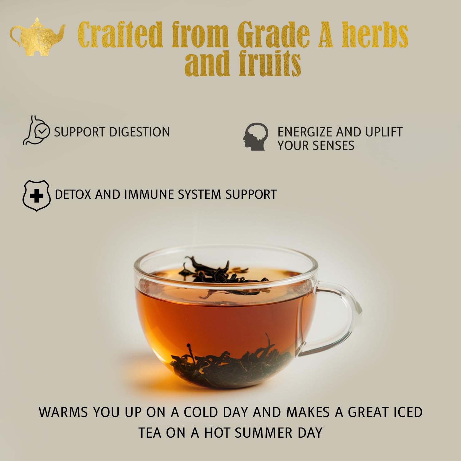 Spiced Orange Tea, Loose Leaf Herbal Tea – Sweet, Spicy, Caffeine-Free – Orange, Apple & Cinnamon Spice – Drink Hot or Iced – 4 oz Resealable Bag (Makes 50 Cups) – The Elegant Elephant
